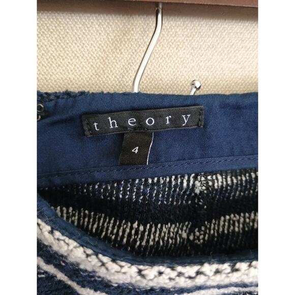 Theory Skirt Womens 4 Blue White Stripe Lyerly Guarda Boucle Flare Preppy Skirt - Picture 3 of 6